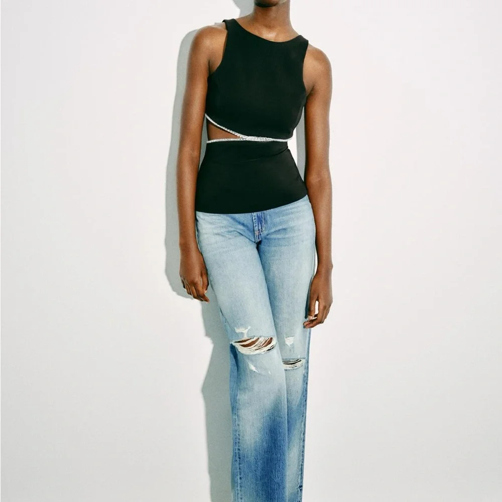 Zara limited edition rhinestone jewel cut out top - Picture 2 of 10